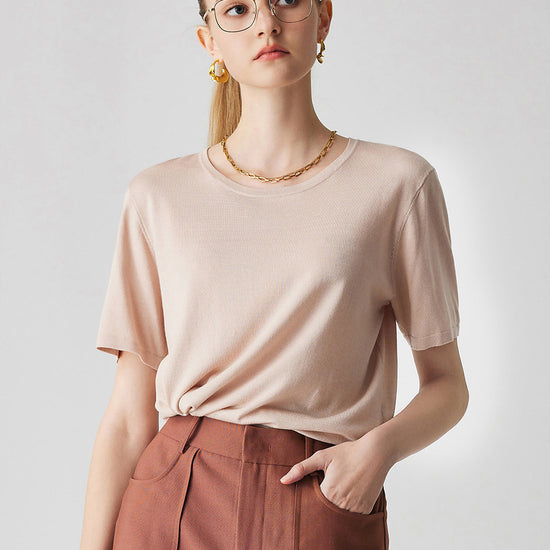 COMOBOCA Light Pink Women's Soft Knit Short Sleeve T-Shirt