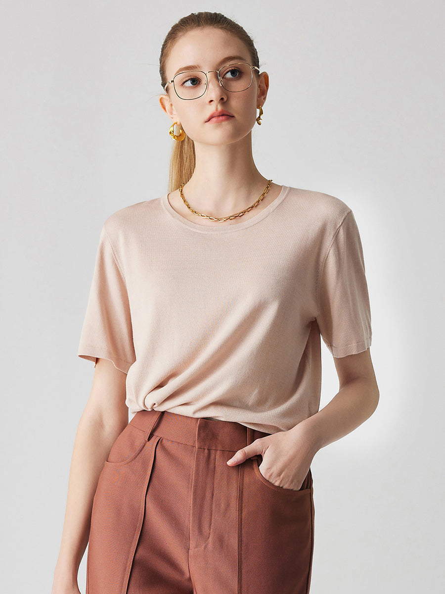 COMOBOCA Light Pink Women's Soft Knit Short Sleeve T-Shirt