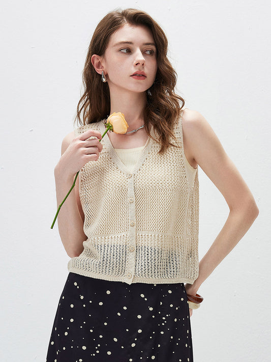 Women’s Linen Blend Knit V-Neck Sleeveless Vest