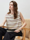 Women's Silk-Cotton Striped Crew Neck Sleeveless Knit Vest