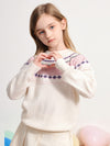 COMOBOCA WHITE 100% Wool Kids' Jacquard Round Neck Sweater