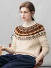 COMOBOCA 100% Cashmere Women's Fair Isle Mock Neck Sweater