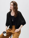 Women’s V-neck long-sleeve knit hollow-out linen-blend cardigan