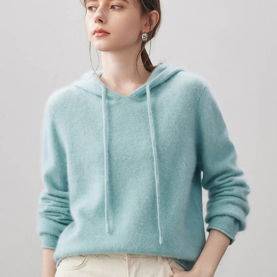 COMOBOCA Women's Wool Fuzzy Hooded Sweater