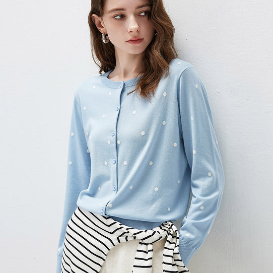 COMOBOCA Women's Lyocell Polka Dot Knit Cardigan