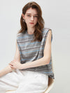 Women's Silk-Cotton Striped Crew Neck Sleeveless Knit Vest