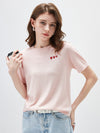 Women's crew neck short-sleeve knitted T-shirt with embroidery