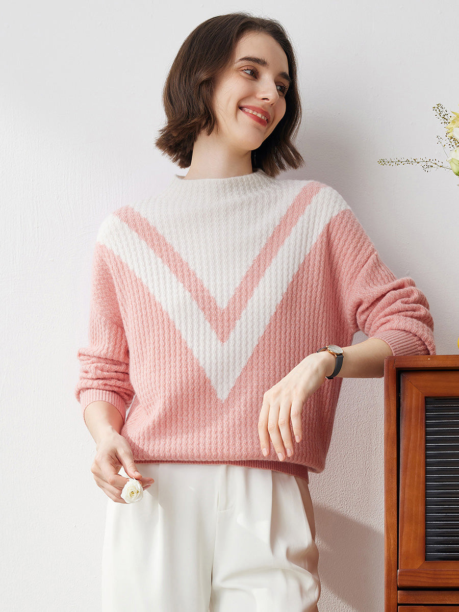 COMOBOCA 100% Cashmere Women's Mock Neck Knit Sweater