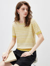 Women's  Round Neck Jacquard Linen Knit Short Sleeve Top