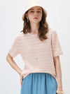 Women’s Round-Neck Linen Blend Hollow-Out Short Sleeve Knit T-Shirt