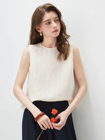 Women's Crew Neck Mulberry Silk Blend Sleeveless Vest