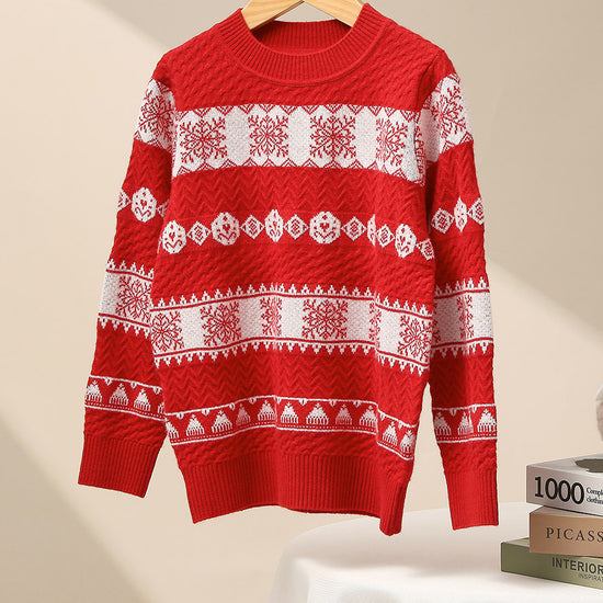 COMOBOCA 100% Wool Kids' Nordic Snowflake Knit Sweater