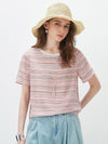100% Mulberry Silk Women’s Vintage Print Round-Neck Short Sleeve T-Shirt