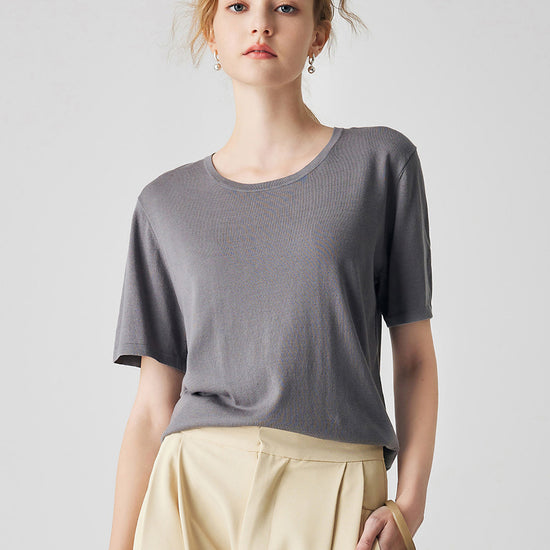 COMOBOCA Gray Women's Soft Knit Short Sleeve T-Shirt