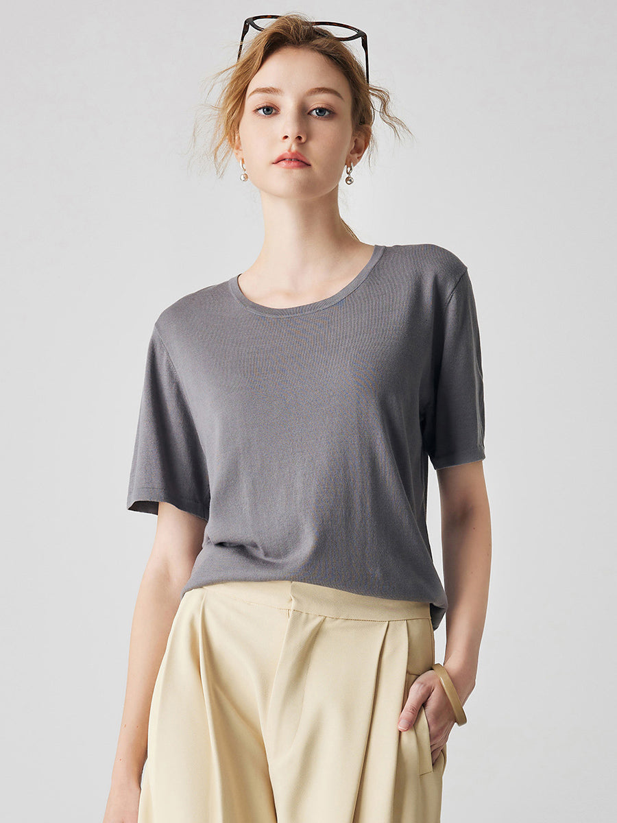 COMOBOCA Gray Women's Soft Knit Short Sleeve T-Shirt