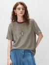 100% Silk Women's  Vintage Print Crew Neck Short Sleeve T-Shirt