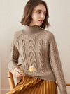 COMOBOCA 100% Cashmere Women's Turtleneck Cable Knit Sweater