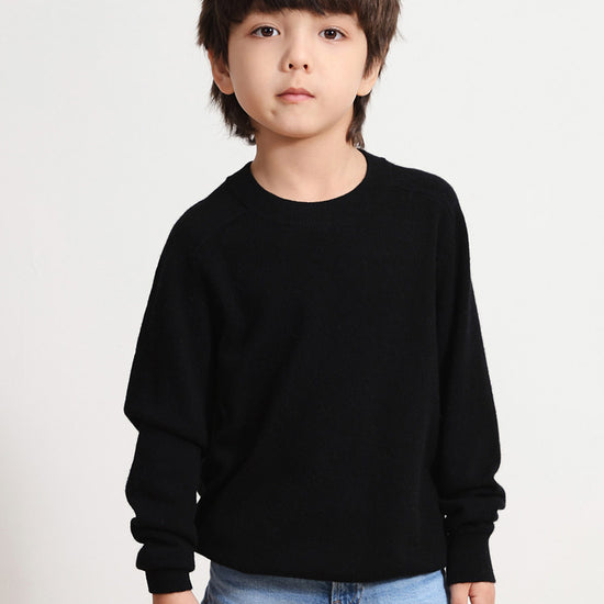 COMOBOCA BLACK 100% Wool Kids' Round Neck Plain 100% Sweater