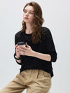 COMOBOCA Women's Openwork Round Neck Knit Sweater