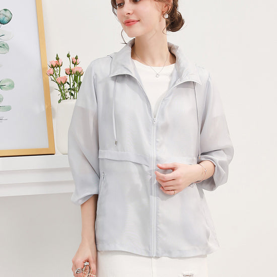 COMOBOCA One size Light Gray 100% Mulberry Silk Women's Zip Up Hooded Jacket