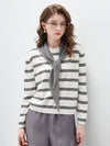 COMOBOCA White Women's Striped Round Neck Knit Sweater
