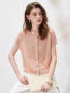 COMOBOCA Women's Openwork Mesh Knit Button Front Top