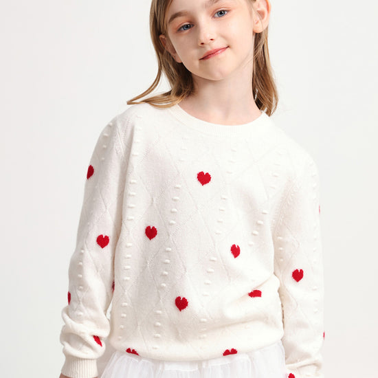 COMOBOCA WHITE 100% Wool Kids' Round Neck Sweater