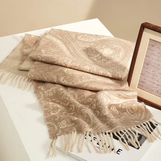COMOBOCA 100% Cashmere Women's Paisley Pattern Fringed Scarf