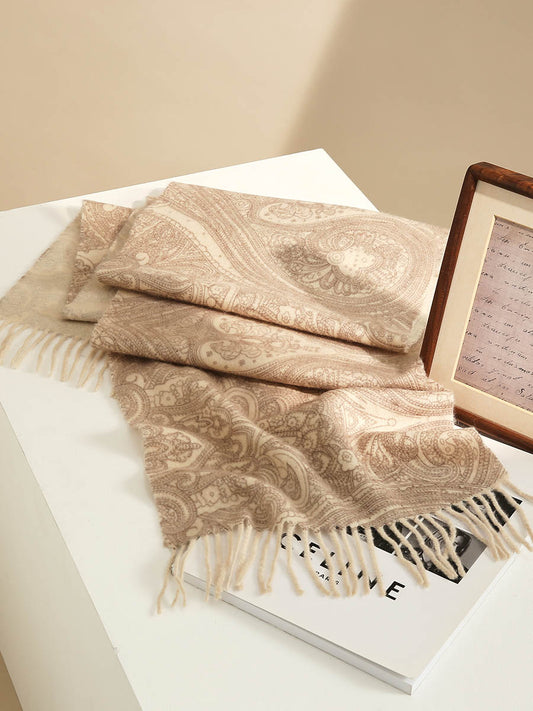 COMOBOCA 100% Cashmere Women's Paisley Pattern Fringed Scarf