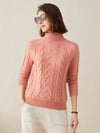 COMOBOCA Brick Red 100% Cashmere Women's Turtleneck Cable Knit Sweater