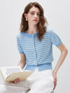 COMOBOCA Women's Striped Short Sleeve Knit Cardigan