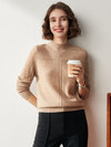 COMOBOCA XL CAMEL 100% Cashmere Women's Mock Neck Cable Knit Sweater