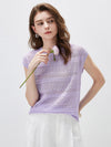 COMOBOCA Women's Openwork Striped Sleeveless Knit T-Shirt