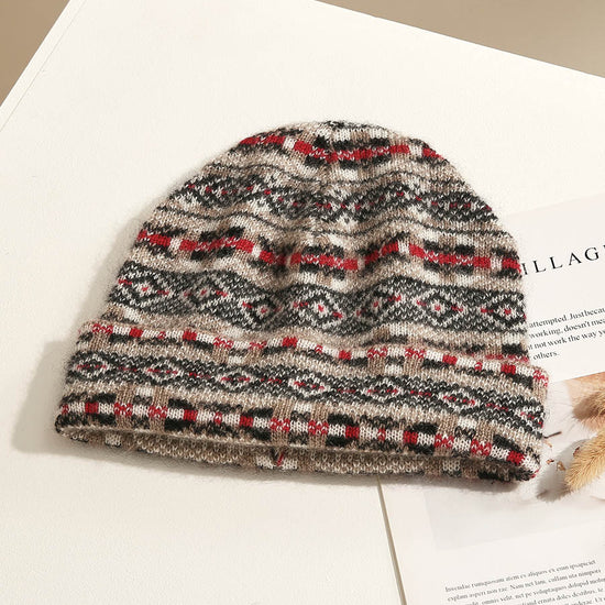 COMOBOCA 100% Cashmere Women's Boho Fair Isle Pattern Knit Beanie