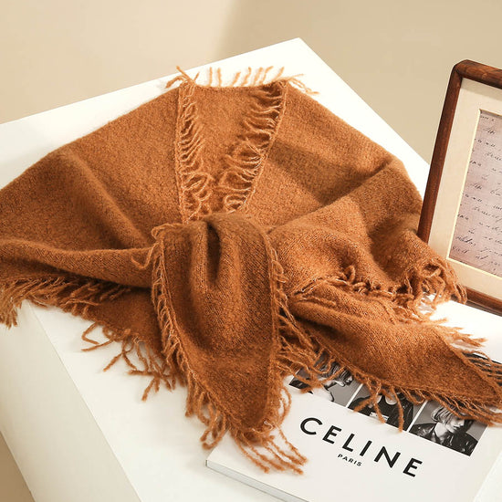 COMOBOCA Women's Fringed Triangle Knit Scarf