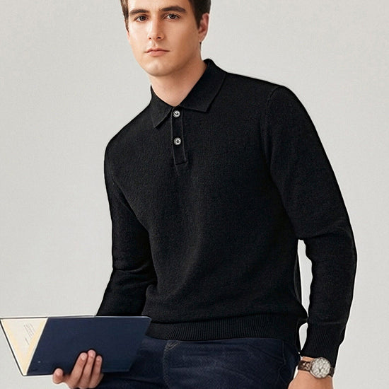COMOBOCA 100% Cashmere Men's Knit Polo Pullover Sweater