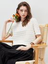 Women’s Round-Neck Linen Blend Hollow-Out Short Sleeve Knit T-Shirt