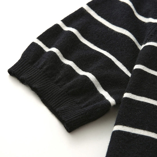 COMOBOCA 100% Wool Women's Mock Neck Striped Ribbed T-Shirt