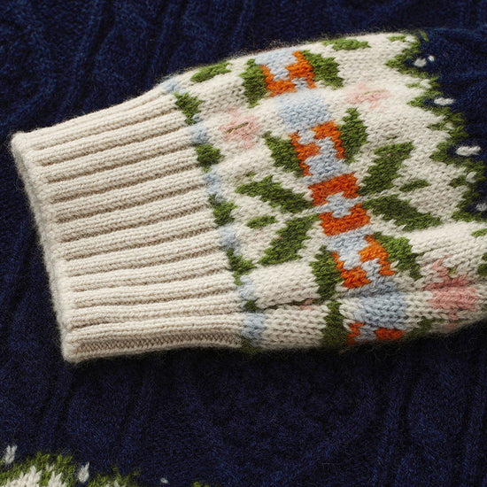 COMOBOCA 100% Wool Kids' Cable Fair Isle Round Neck Sweater