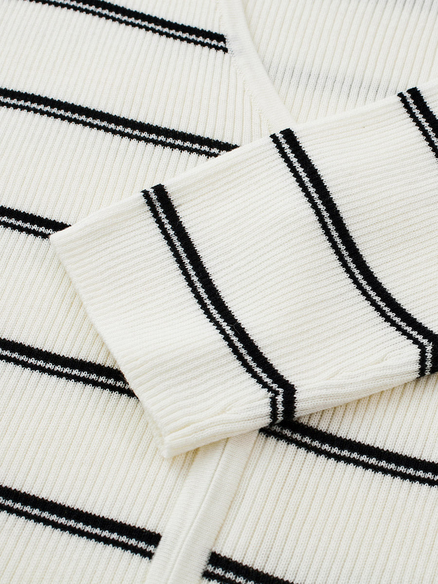 COMOBOCA Women's Striped Ribbed Knit Faux 2-in-1 Zip Cardigan