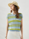 COMOBOCA Women's Striped Knit Polo T-Shirt