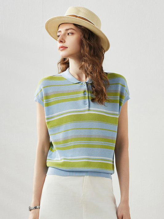 COMOBOCA Women's Striped Knit Polo T-Shirt