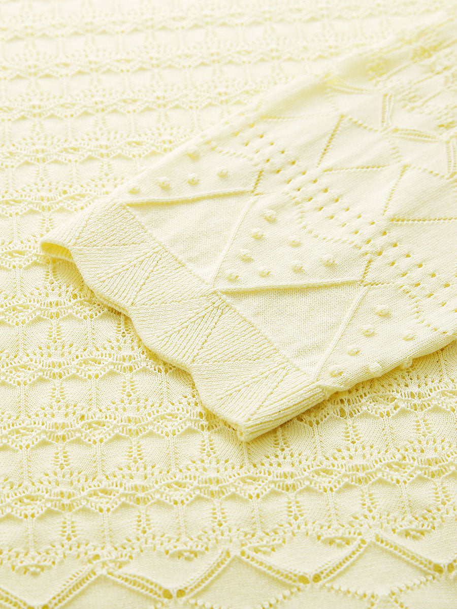 COMOBOCA Women's Openwork Round Neck Knit Sweater