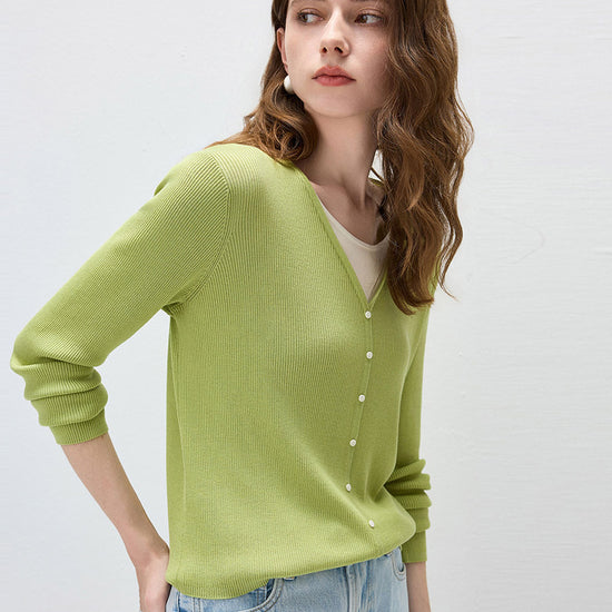 COMOBOCA Women's Ribbed Knit V-Neck Faux Cardigan