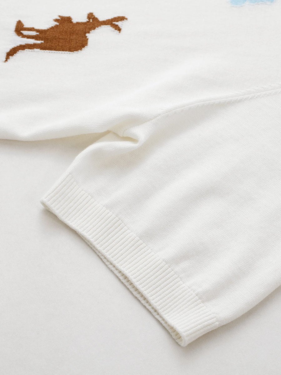 COMOBOCA Women's Forest Animal Intarsia Knit T-Shirt