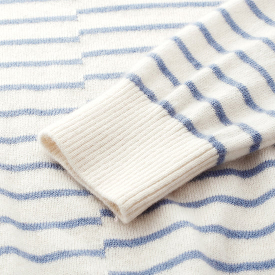 COMOBOCA 100% Cashmere Women's Striped Round Neck Sweater