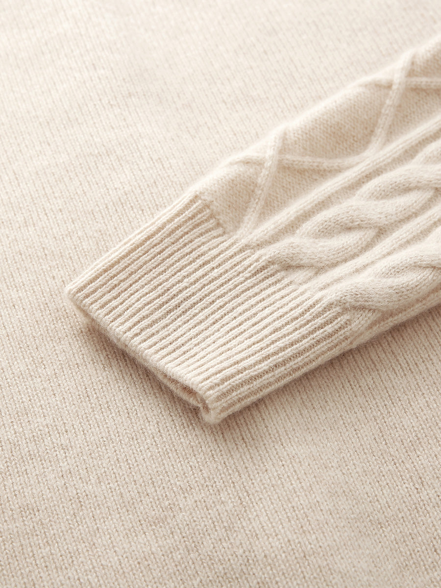 COMOBOCA 100% Cashmere Women's Cable Mock Neck Knit Cardigan