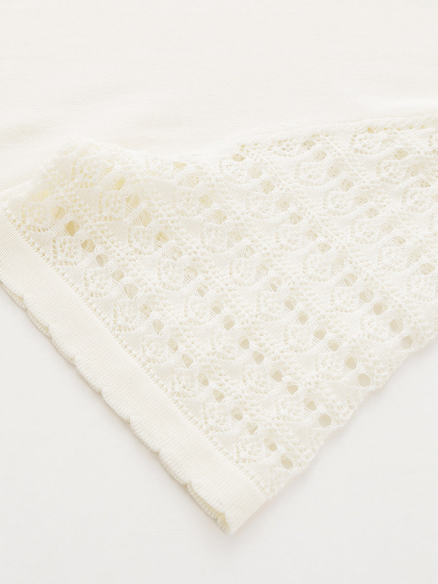 COMOBOCA Women's Lace Round Neck Knit T-Shirt