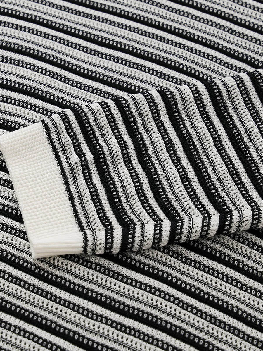 COMOBOCA Women's Striped Mesh Knit Round Neck Sweater