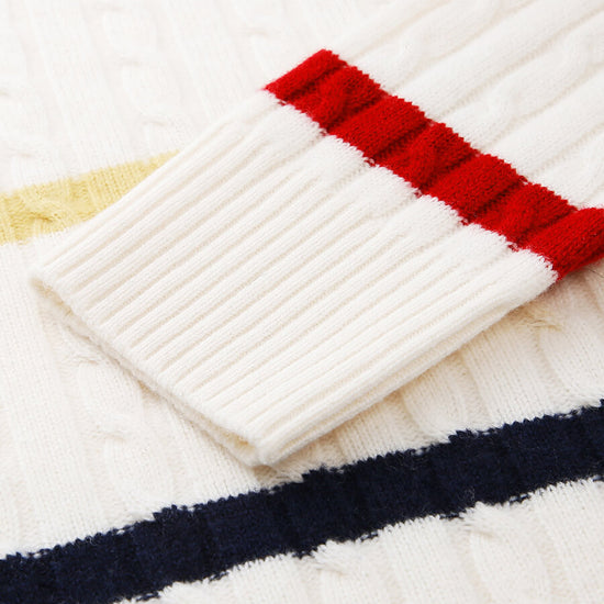COMOBOCA 100% Wool Women's Colorful Striped Cable Knit Sweater